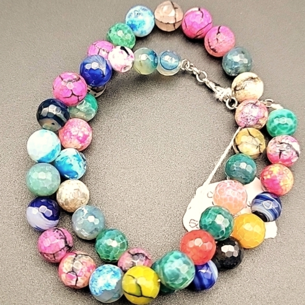 Faceted Onyx Agate Mix Dragon Vein 500 Cts Round Beaded Natural Gemstone Unisex